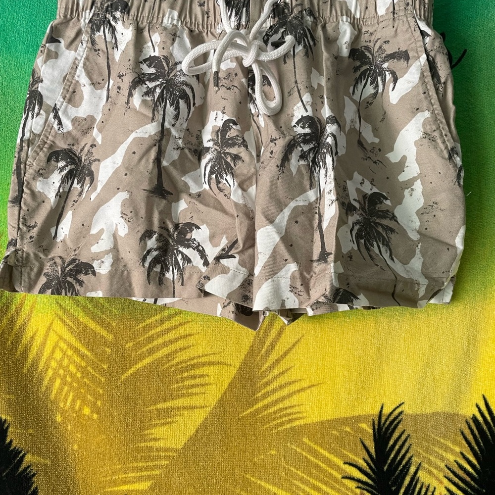 James Perse Tan Palm Print Women's beach shorts